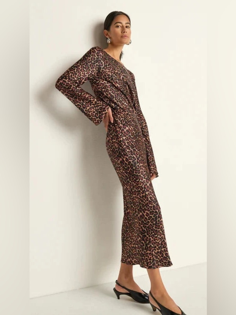 Nation Los Angeles Leopard Print Midi Dress - Size Large